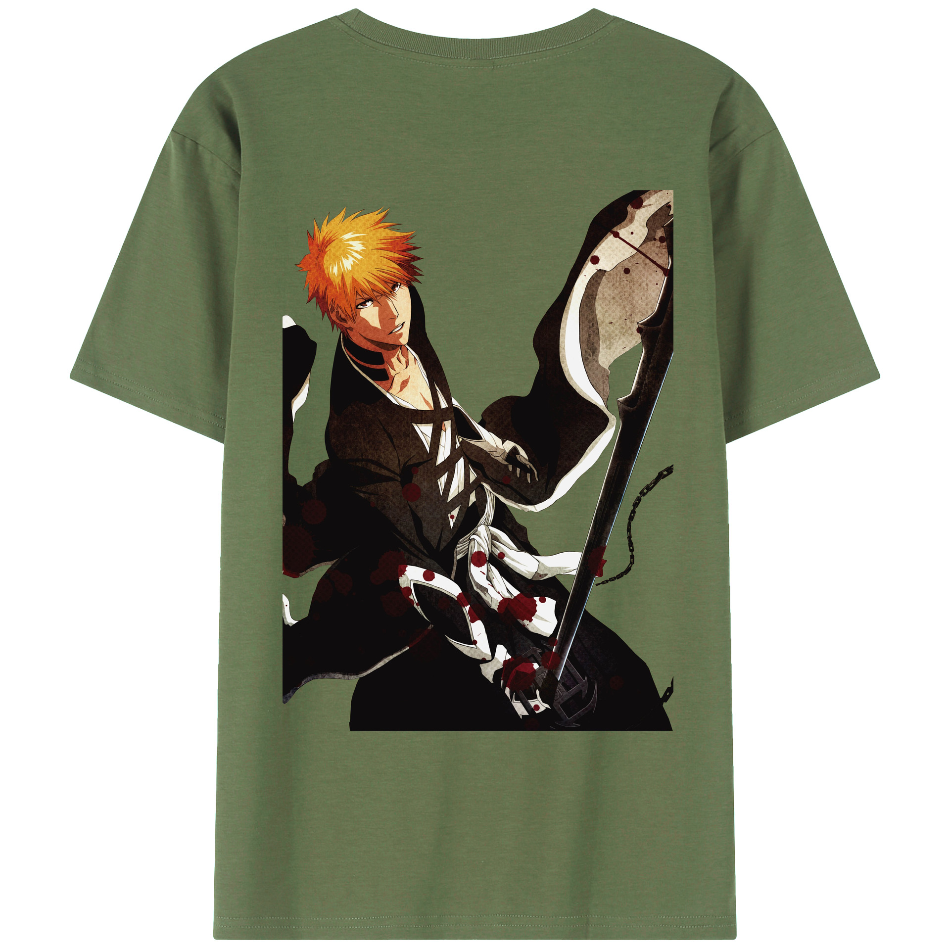 （画像用） ブリーチ 黒崎一護（くろさき いちご）BLEACH Kurosaki Ichigo 綿100％ メンズ半袖Tシャツ（バックプリント） 通気性